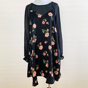 BAILEY BLUE FLORAL BOHO DRESS MEDIUM BLACK SHEER SLEEVES ROMANTIC NEW WHIMSYGOTH